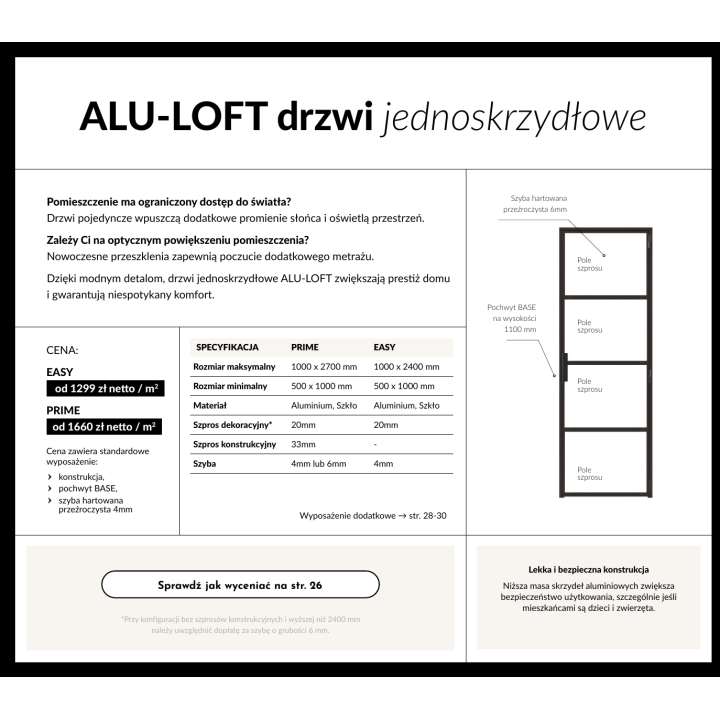 Drzwi loftowe ALU-LOFT PRIME, wzór 6, 90x210cm | Twoje-Drzwi.pl